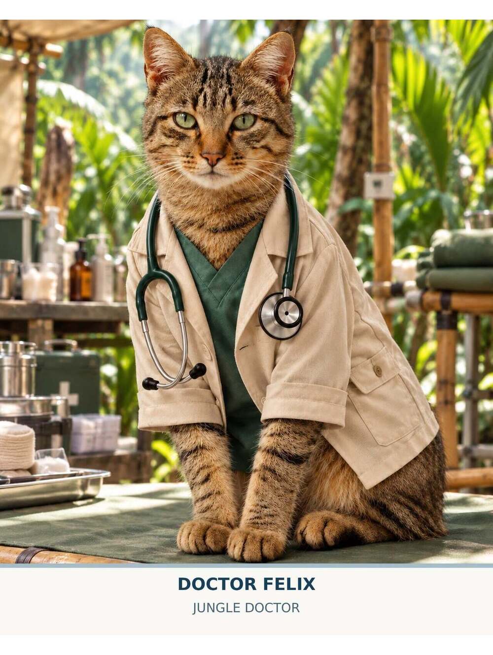 4881 Personalized Pet Pics Turn Your Cat Into a Doctor (Jungle Doctor) 8x10